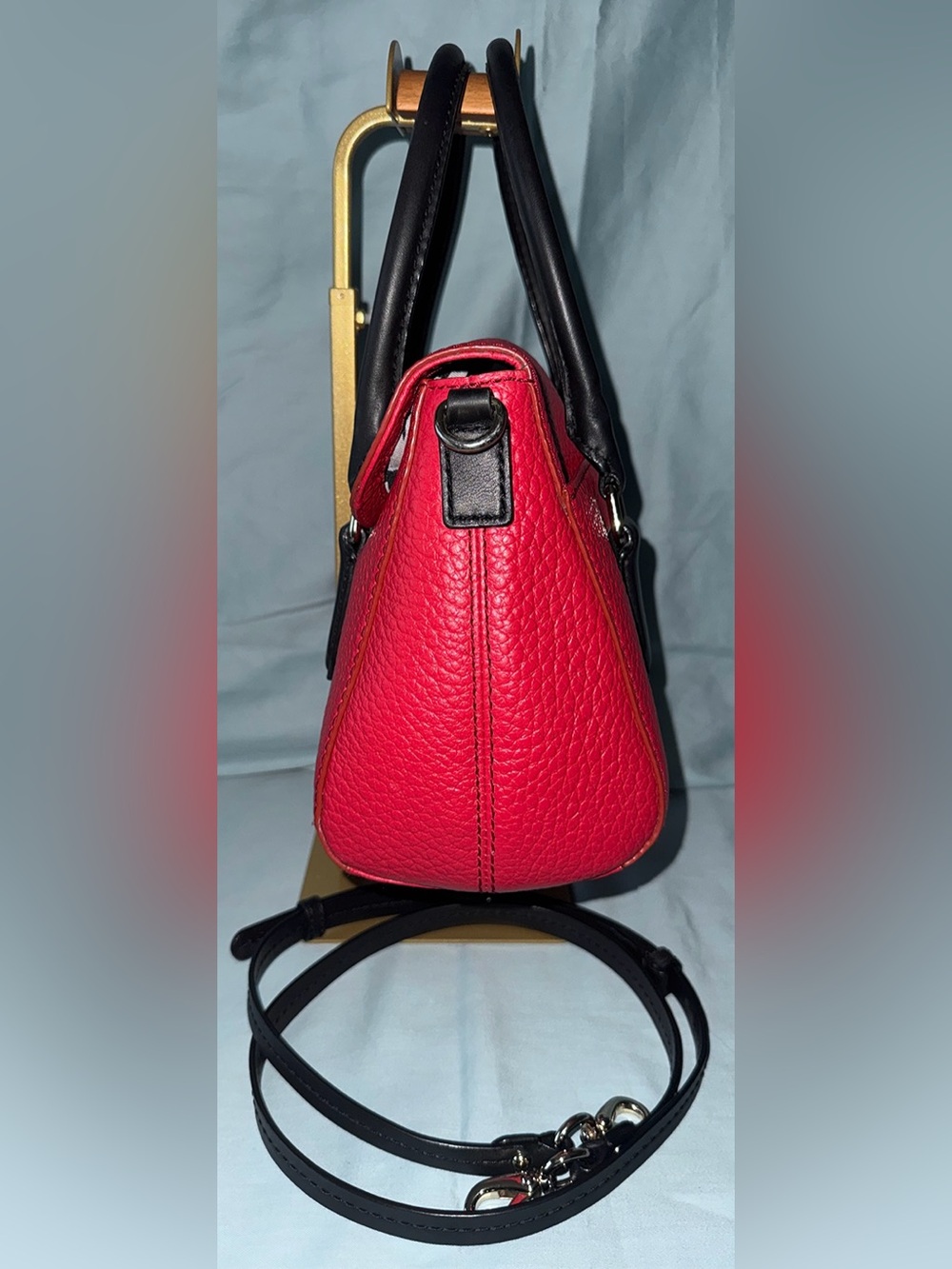 kate spade Red Pebbled Leather Satchel with Black Handles & Strap - Picture 5 of 13